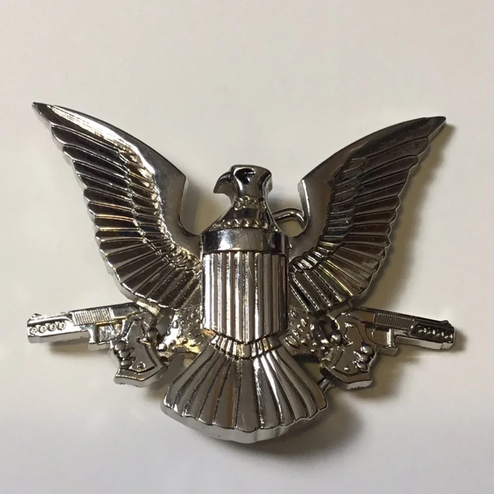 Silver Eagle Belt Buckle With Guns Western Biker Americana
